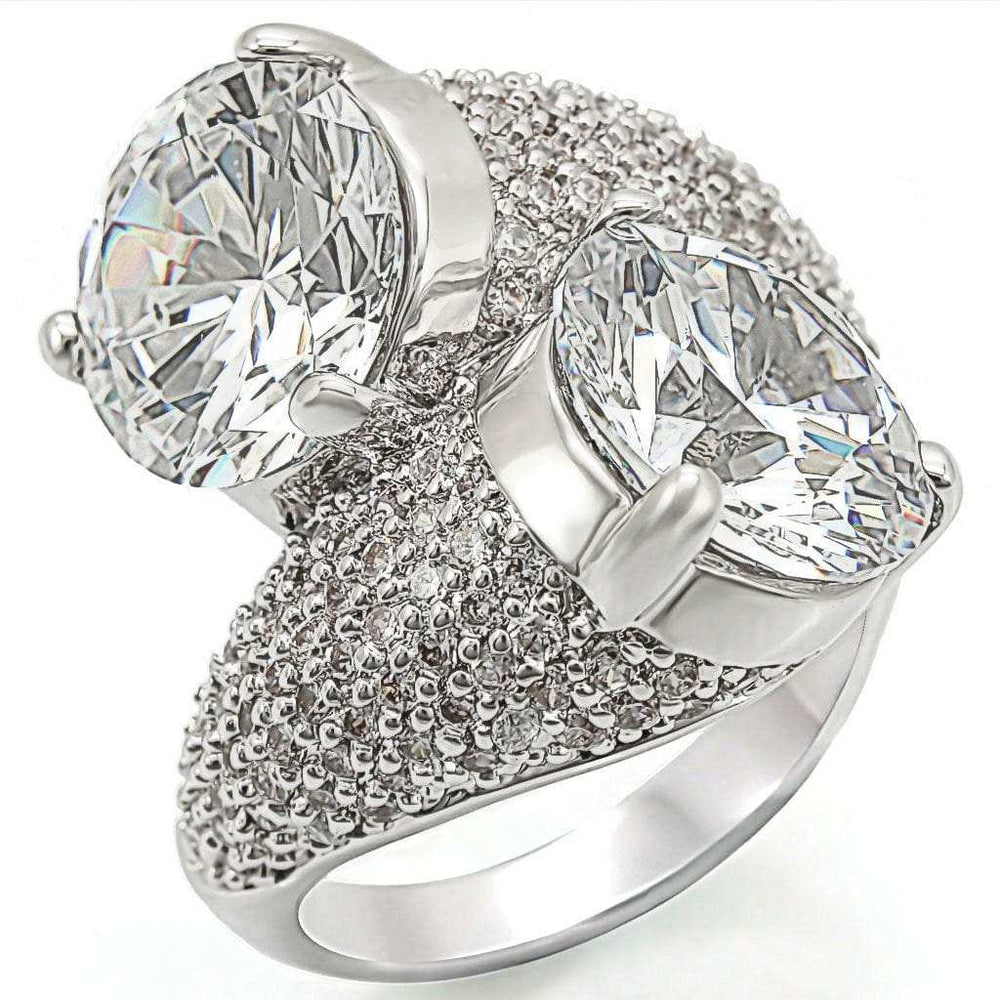 1W015 - Rhodium Brass Ring with AAA Grade CZ in Clear - Alamode - Flyclothing LLC