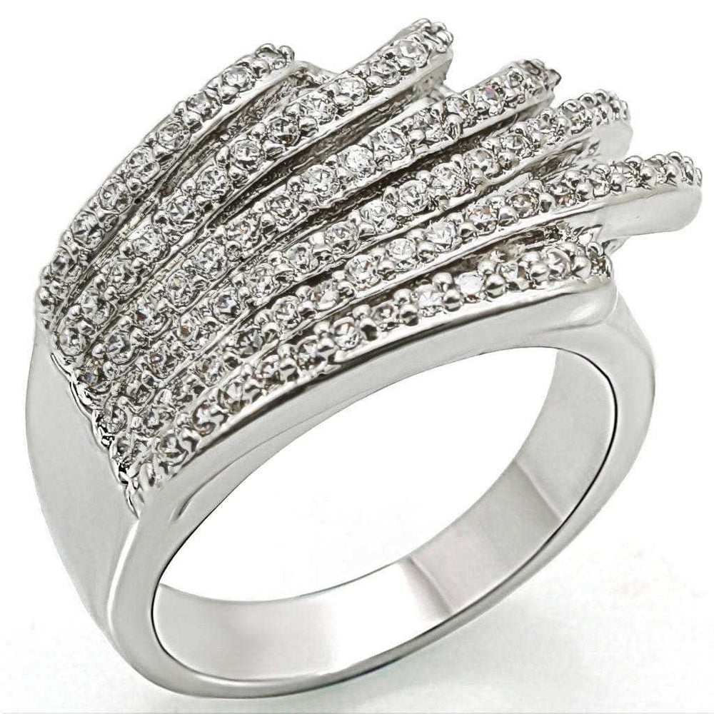 1W018 - Rhodium Brass Ring with AAA Grade CZ in Clear - Alamode - Flyclothing LLC