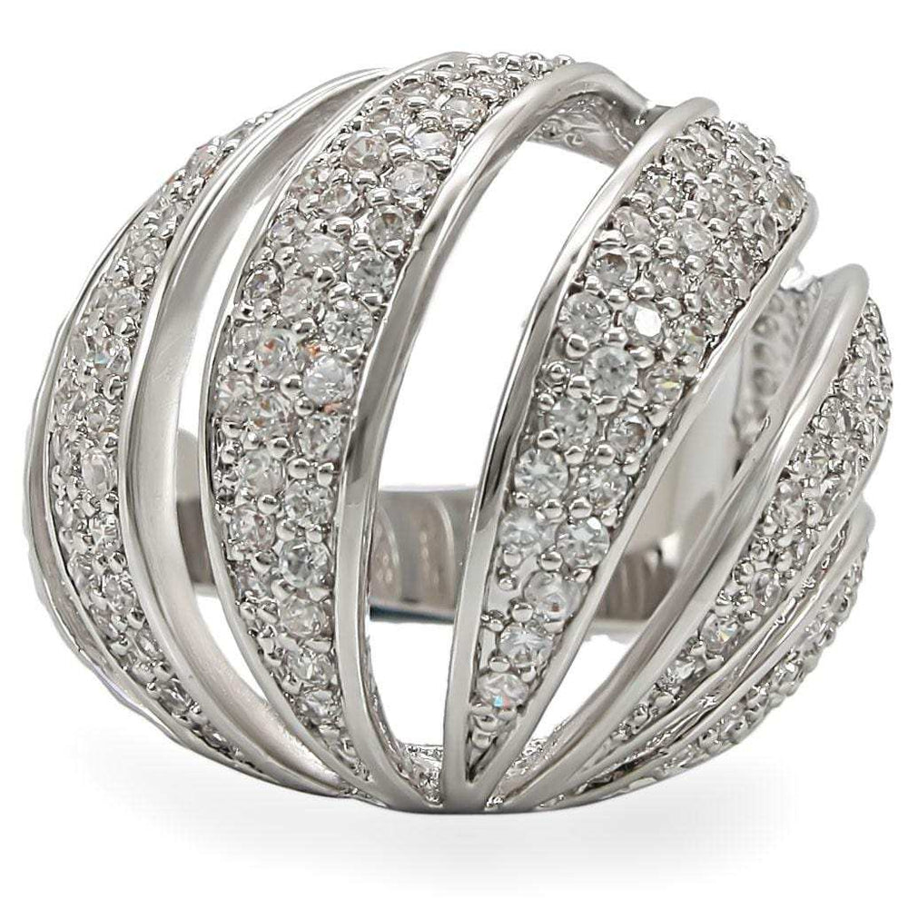 1W019 - Rhodium Brass Ring with AAA Grade CZ in Clear - Alamode - Flyclothing LLC