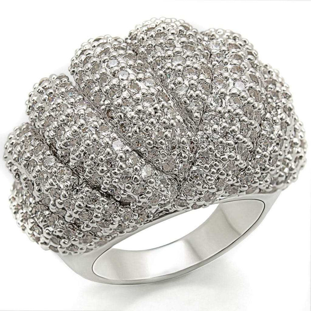 1W020 - Rhodium Brass Ring with AAA Grade CZ in Clear - Alamode - Flyclothing LLC