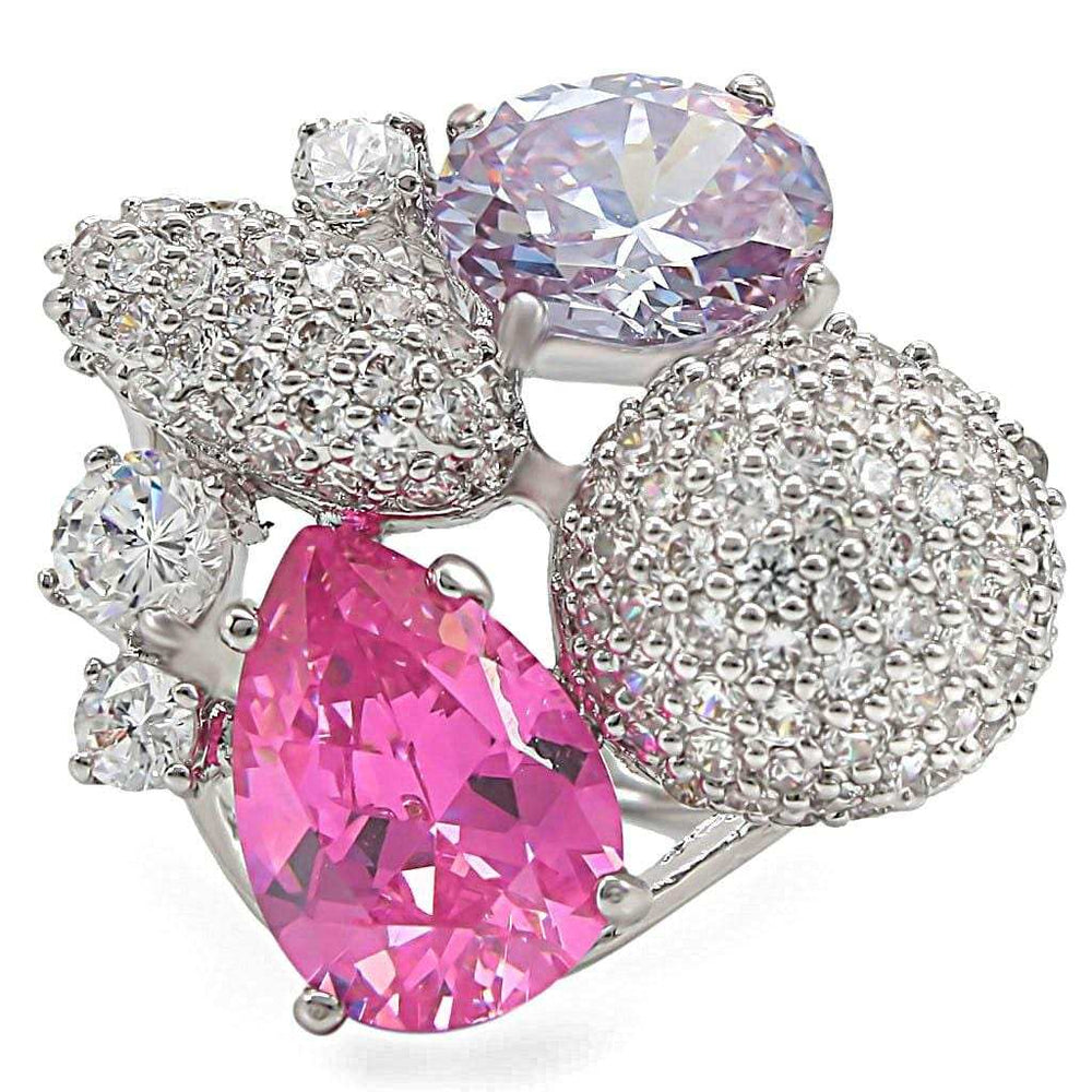 1W021 - Rhodium Brass Ring with AAA Grade CZ in Multi Color - Alamode - Flyclothing LLC