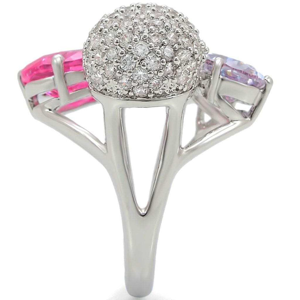 1W021 - Rhodium Brass Ring with AAA Grade CZ in Multi Color - Alamode - Flyclothing LLC