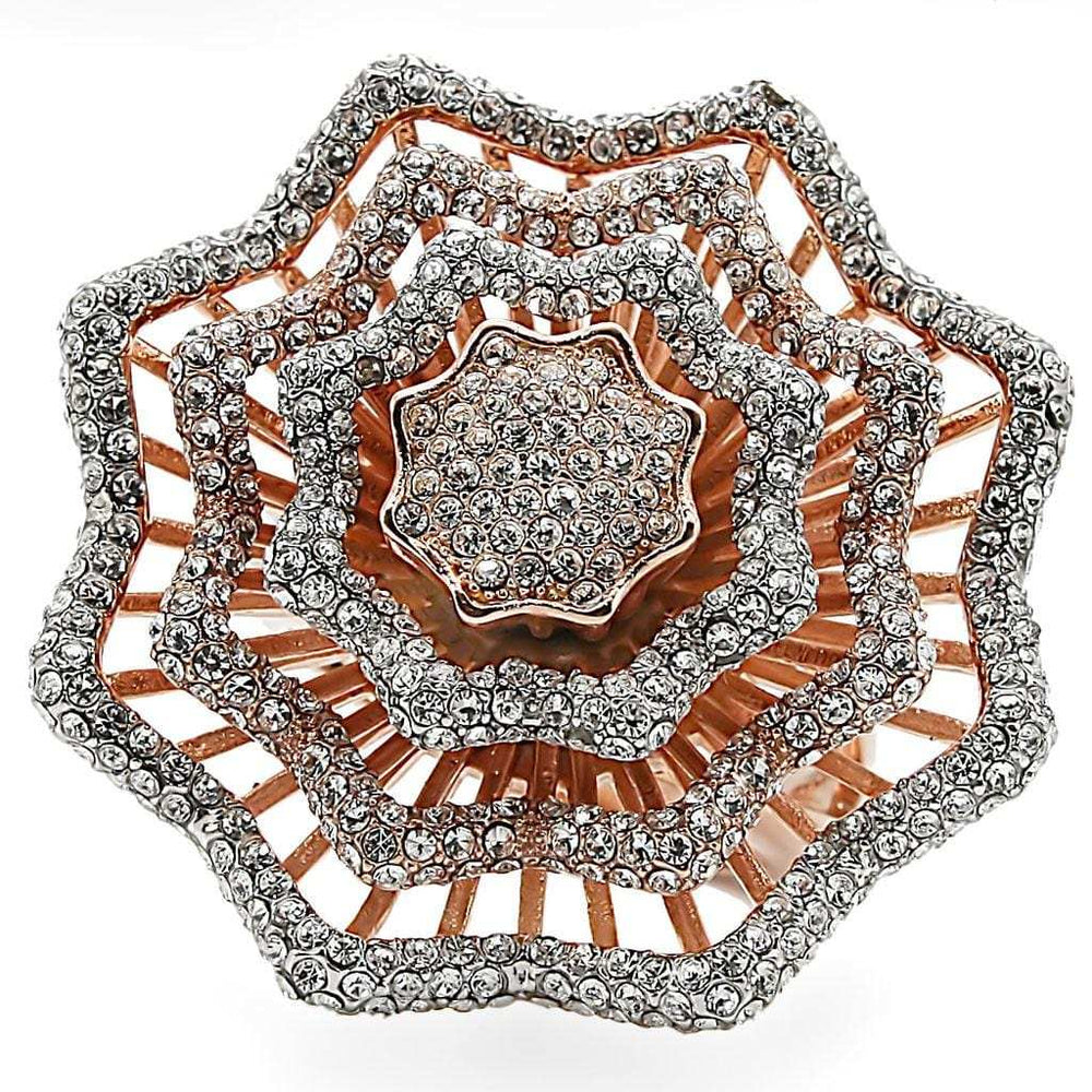 1W023 - Rose Gold + Rhodium Brass Ring with Top Grade Crystal in Clear - Alamode - Flyclothing LLC