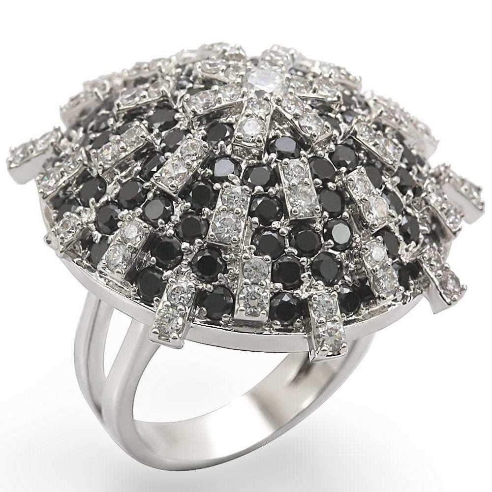 1W029 - Rhodium Brass Ring with AAA Grade CZ in Black Diamond - Alamode - Flyclothing LLC