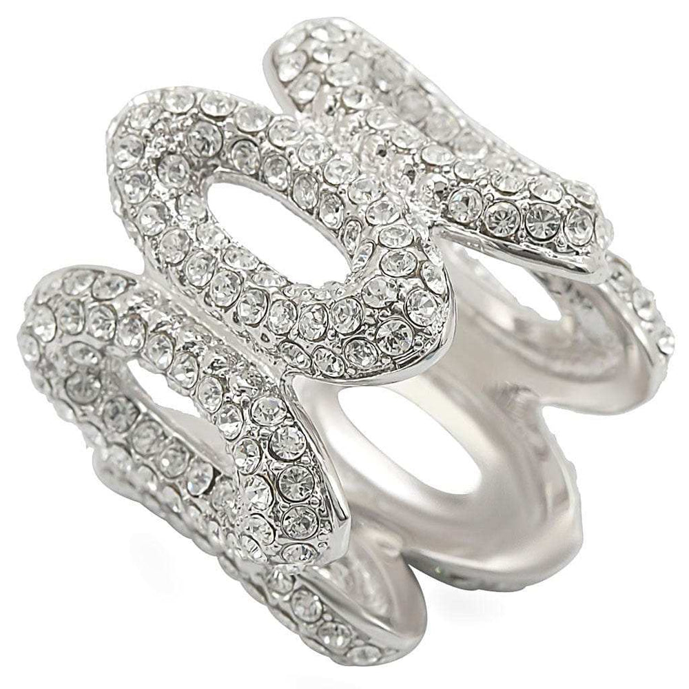 1W032 - Rhodium Brass Ring with Top Grade Crystal in Clear - Alamode - Flyclothing LLC