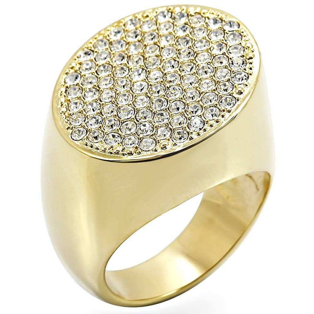 1W034 - Gold Brass Ring with Top Grade Crystal in Clear - Alamode - Flyclothing LLC