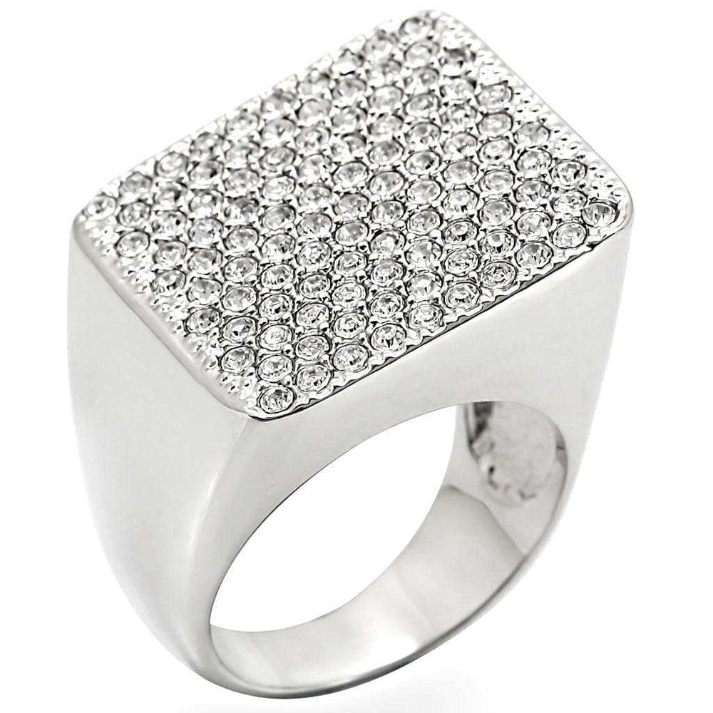1W035 - Rhodium Brass Ring with Top Grade Crystal in Clear - Alamode - Flyclothing LLC