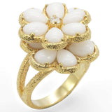 1W045 - Gold Brass Ring with Synthetic Synthetic Glass in White - Alamode - Flyclothing LLC
