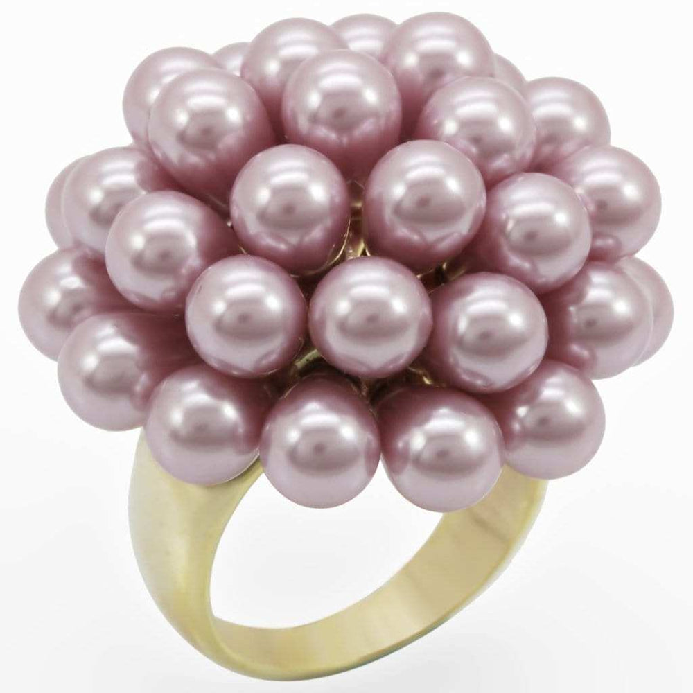 1W051 - Gold Brass Ring with Synthetic Pearl in Light Amethyst - Alamode - Flyclothing LLC