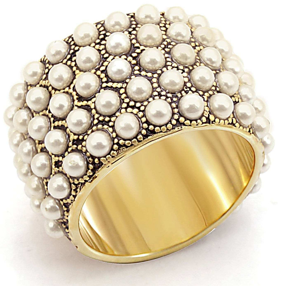 1W057 - Gold Brass Ring with Synthetic Pearl in Citrine Yellow - Alamode - Flyclothing LLC