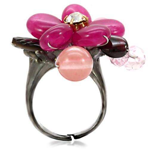 LOA595 - Antique Tone Brass Ring with Assorted in Multi Color - Alamode - Flyclothing LLC