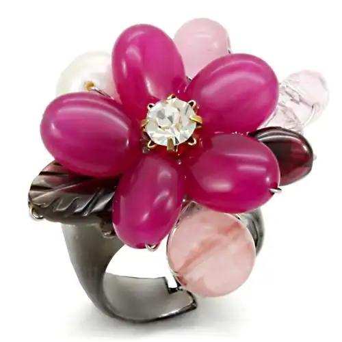 LOA595 - Antique Tone Brass Ring with Assorted in Multi Color - Alamode - Flyclothing LLC