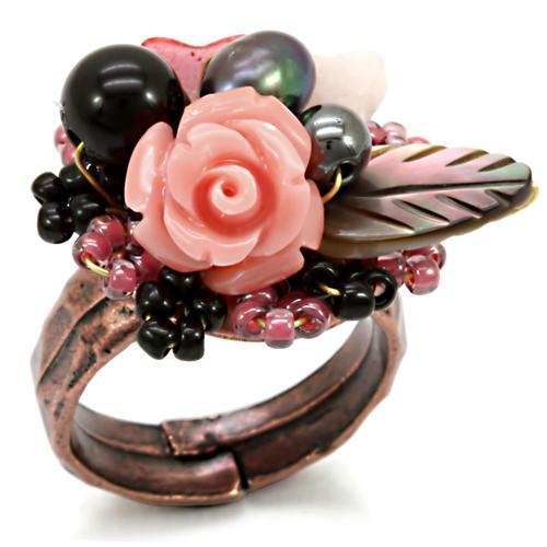 LOA596 - Antique Tone Brass Ring with Assorted in Multi Color - Alamode - Flyclothing LLC