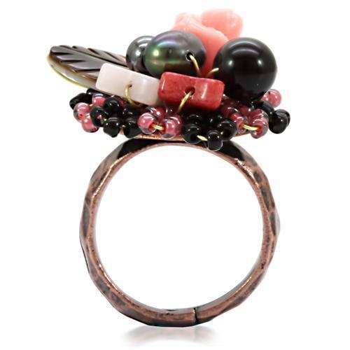LOA596 - Antique Tone Brass Ring with Assorted in Multi Color - Alamode - Flyclothing LLC