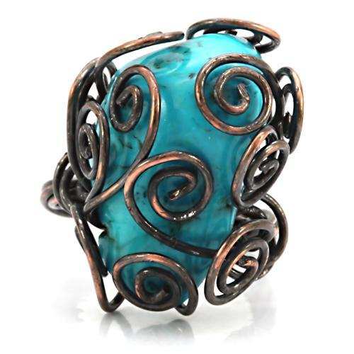 LOA597 - Antique Tone Brass Ring with Synthetic Turquoise in Turquoise - Alamode - Flyclothing LLC