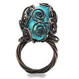 LOA597 - Antique Tone Brass Ring with Synthetic Turquoise in Turquoise - Alamode - Flyclothing LLC