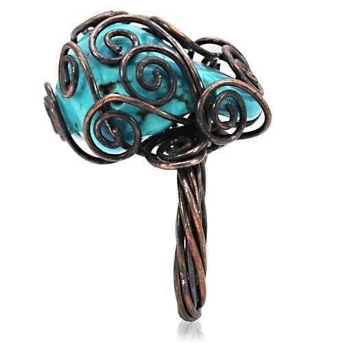 LOA597 - Antique Tone Brass Ring with Synthetic Turquoise in Turquoise - Alamode - Flyclothing LLC