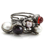 LOA599 - Antique Tone Brass Ring with Assorted in Multi Color - Alamode - Flyclothing LLC