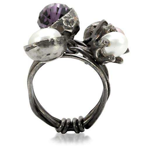 LOA599 - Antique Tone Brass Ring with Assorted in Multi Color - Alamode - Flyclothing LLC