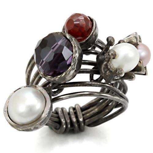 LOA599 - Antique Tone Brass Ring with Assorted in Multi Color - Alamode - Flyclothing LLC