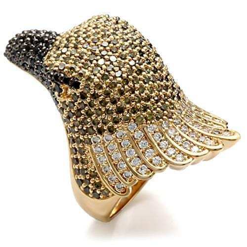 1W084 - Gold+Ruthenium Brass Ring with AAA Grade CZ in Multi Color - Alamode - Flyclothing LLC