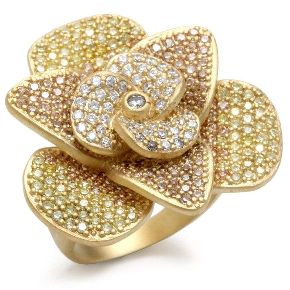 1W091 - Matte Gold Brass Ring with AAA Grade CZ in Multi Color - Alamode - Flyclothing LLC