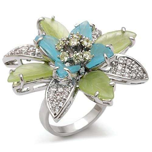 1W094 - Rhodium Brass Ring with Synthetic Synthetic Glass in Multi Color - Alamode - Flyclothing LLC