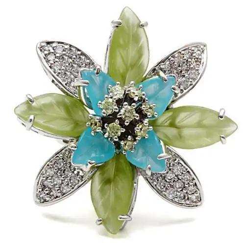 1W094 - Rhodium Brass Ring with Synthetic Synthetic Glass in Multi Color - Alamode - Flyclothing LLC