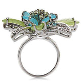 1W094 - Rhodium Brass Ring with Synthetic Synthetic Glass in Multi Color - Alamode - Flyclothing LLC