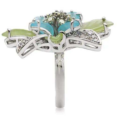 1W094 - Rhodium Brass Ring with Synthetic Synthetic Glass in Multi Color - Alamode - Flyclothing LLC