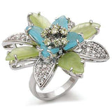 1W094 - Rhodium Brass Ring with Synthetic Synthetic Glass in Multi Color - Alamode - Flyclothing LLC