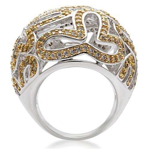 1W095 - Reverse Two-Tone Brass Ring with AAA Grade CZ in Topaz - Alamode - Flyclothing LLC