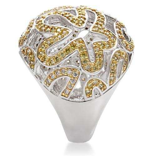 1W095 - Reverse Two-Tone Brass Ring with AAA Grade CZ in Topaz - Alamode - Flyclothing LLC
