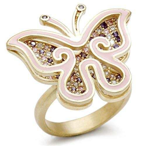 1W096 - Matte Gold Brass Ring with AAA Grade CZ in Multi Color - Alamode - Flyclothing LLC