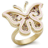 1W096 - Matte Gold Brass Ring with AAA Grade CZ in Multi Color - Alamode - Flyclothing LLC