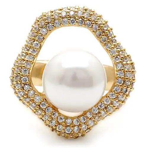 1W103 - Gold Brass Ring with Synthetic Pearl in White - Alamode - Flyclothing LLC