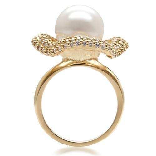 1W103 - Gold Brass Ring with Synthetic Pearl in White - Alamode - Flyclothing LLC
