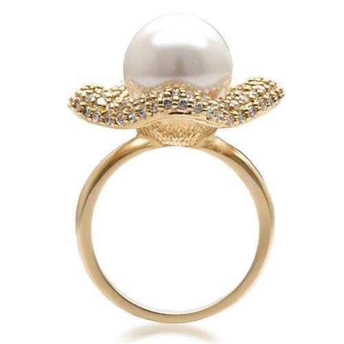1W103 - Gold Brass Ring with Synthetic Pearl in White - Alamode - Flyclothing LLC