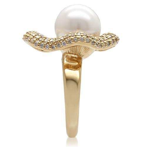 1W103 - Gold Brass Ring with Synthetic Pearl in White - Alamode - Flyclothing LLC