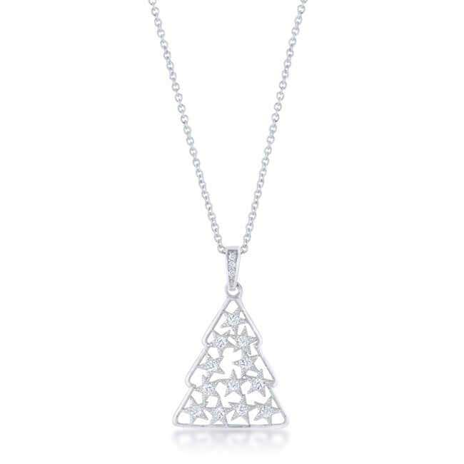 .2 ct CZ Rhodium Christmas Tree Pave Holiday Pendant - JGI - Flyclothing LLC