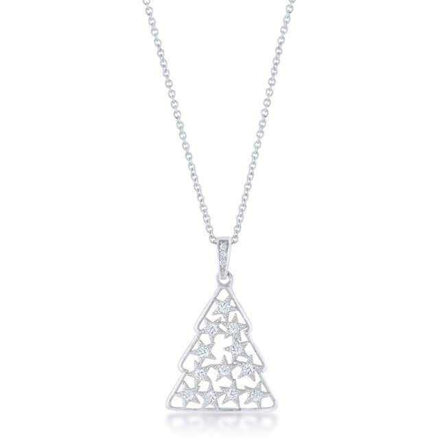 .2 ct CZ Rhodium Christmas Tree Pave Holiday Pendant - JGI - Flyclothing LLC