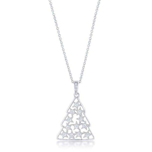 .2 ct CZ Rhodium Christmas Tree Pave Holiday Pendant - JGI - Flyclothing LLC