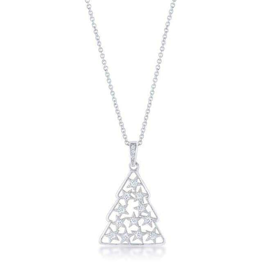 .2 ct CZ Rhodium Christmas Tree Pave Holiday Pendant - JGI - Flyclothing LLC