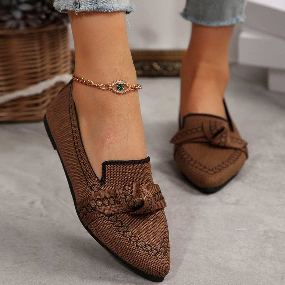 knitted Slip-On Flats with Bow - Trendsi - Flyclothing LLC