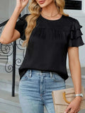 Smocked Round Neck Ruffled Layered Sleeve Blouse - Trendsi - Flyclothing LLC