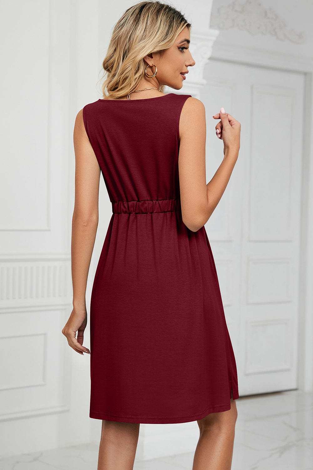 Buttoned Wide Strap Mini Dress - Trendsi - Flyclothing LLC