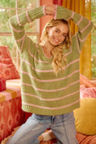 BiBi Striped Long Sleeve Sweater - Trendsi - Flyclothing LLC