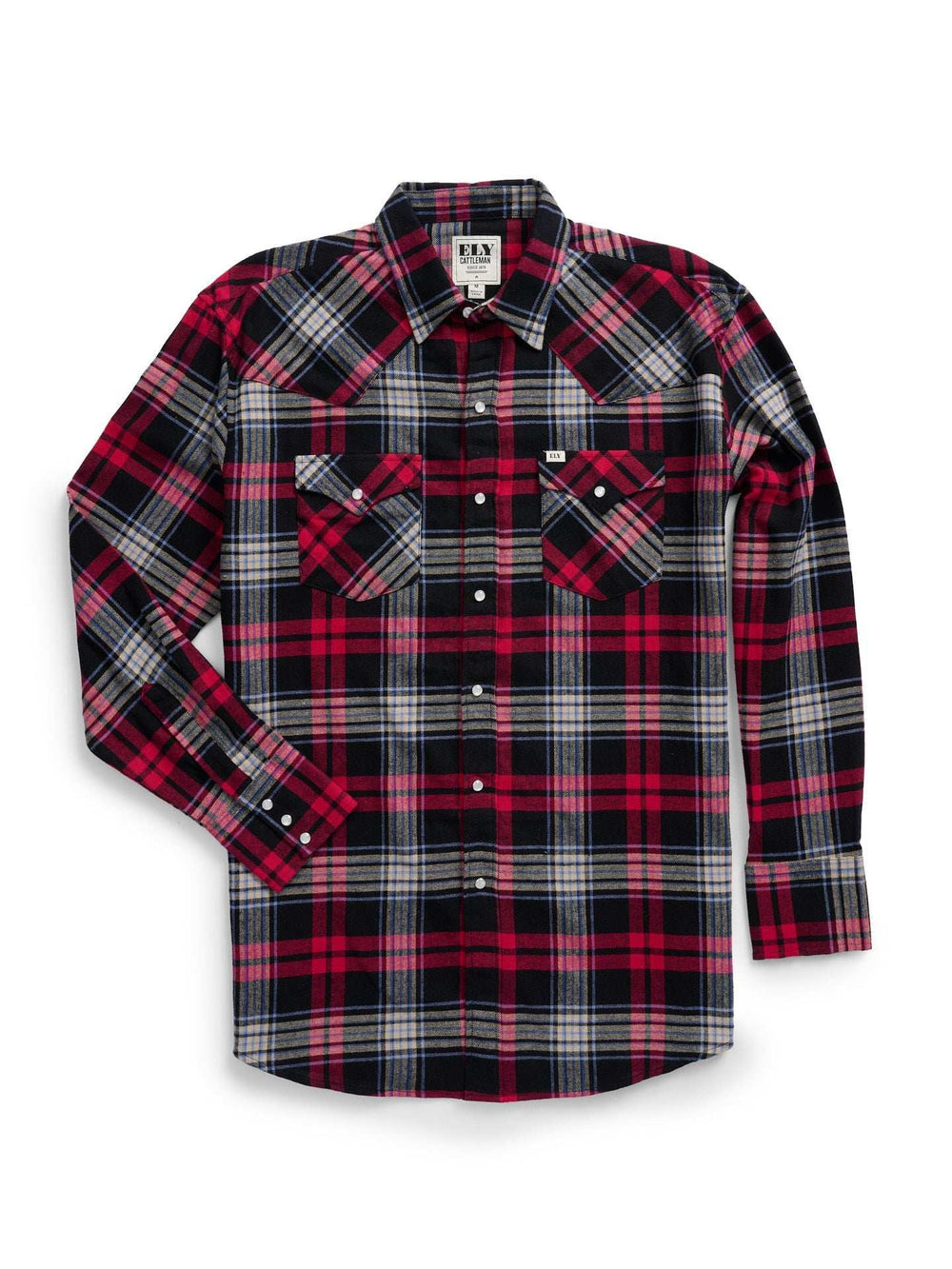 Men's Ely Cattleman Long Sleeve Flannel Plaid Western Snap Shirt- Black - Ely Cattleman - Flyclothing LLC