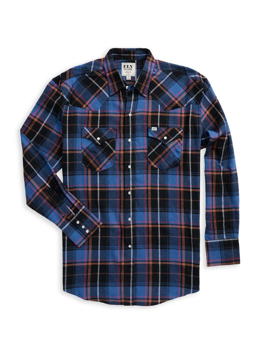 Men's Ely Cattleman Long Sleeve Flannel Plaid Western Snap Shirt- Blue - Ely Cattleman - Flyclothing LLC