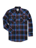 Men's Ely Cattleman Long Sleeve Flannel Plaid Western Snap Shirt- Blue - Ely Cattleman - Flyclothing LLC